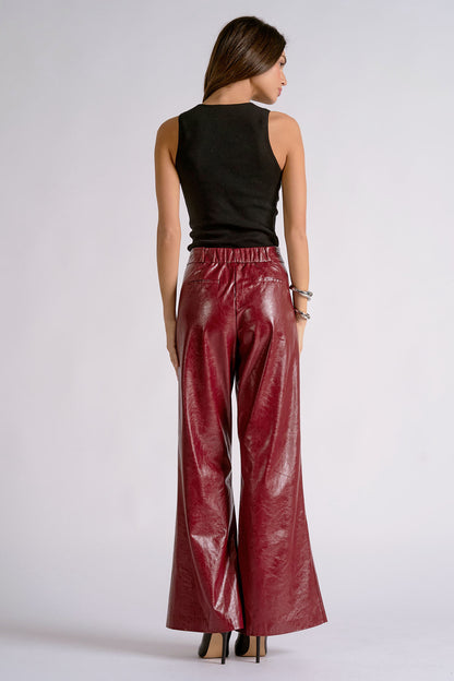 Bold Red Leather Flare Pants