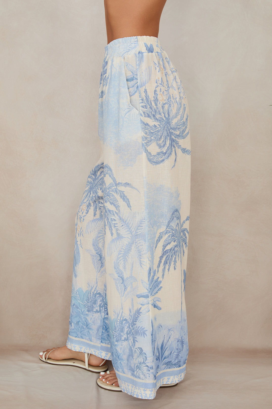 Tropical Palm Tree Wide-Leg Linen Pants