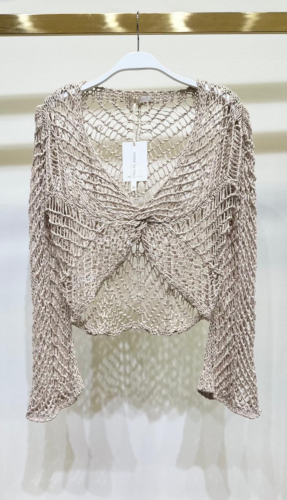 Crochet Twist Front V-Neck Bell Sleeve Top