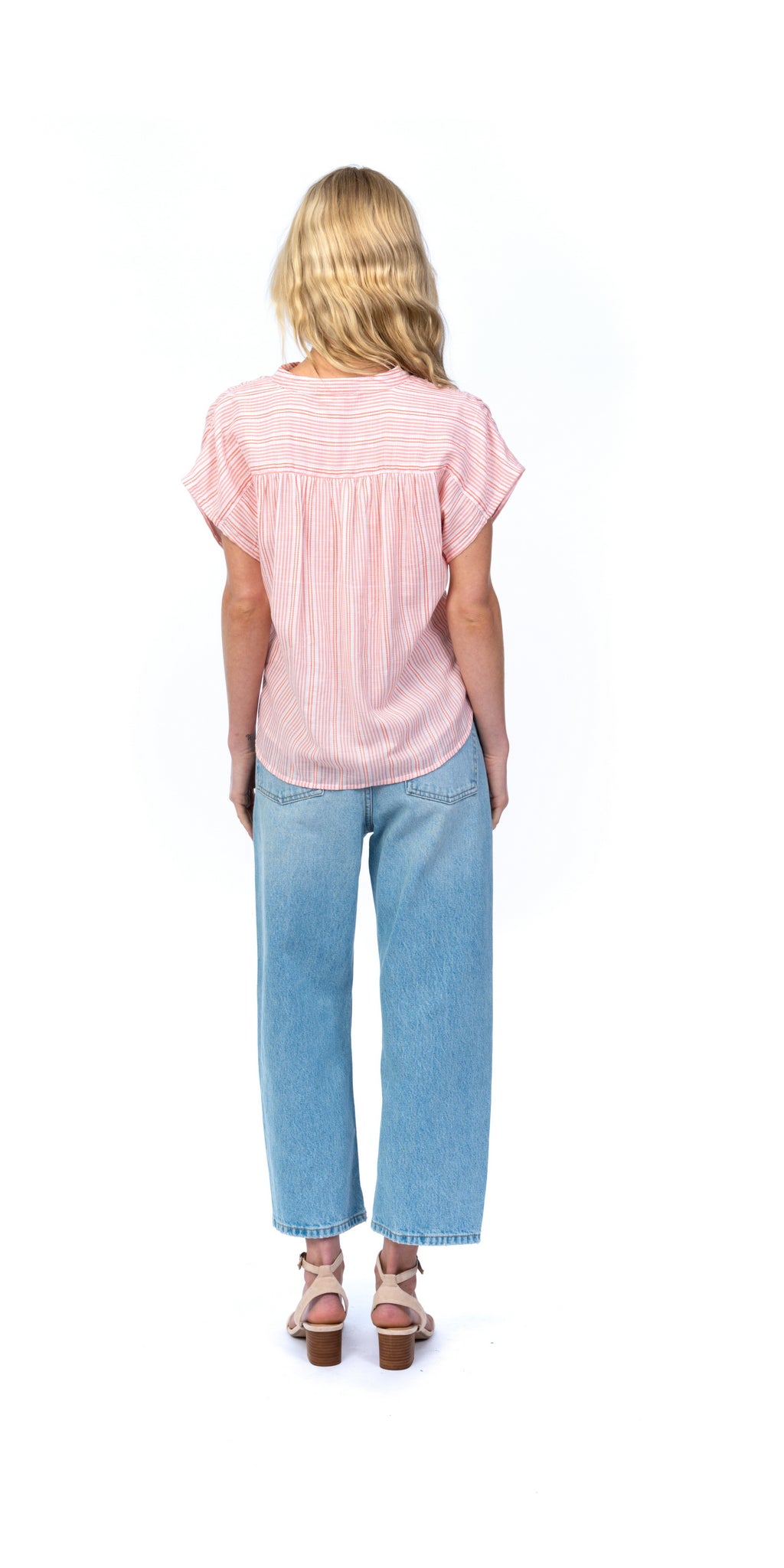 Breezy Striped Split Neck Top