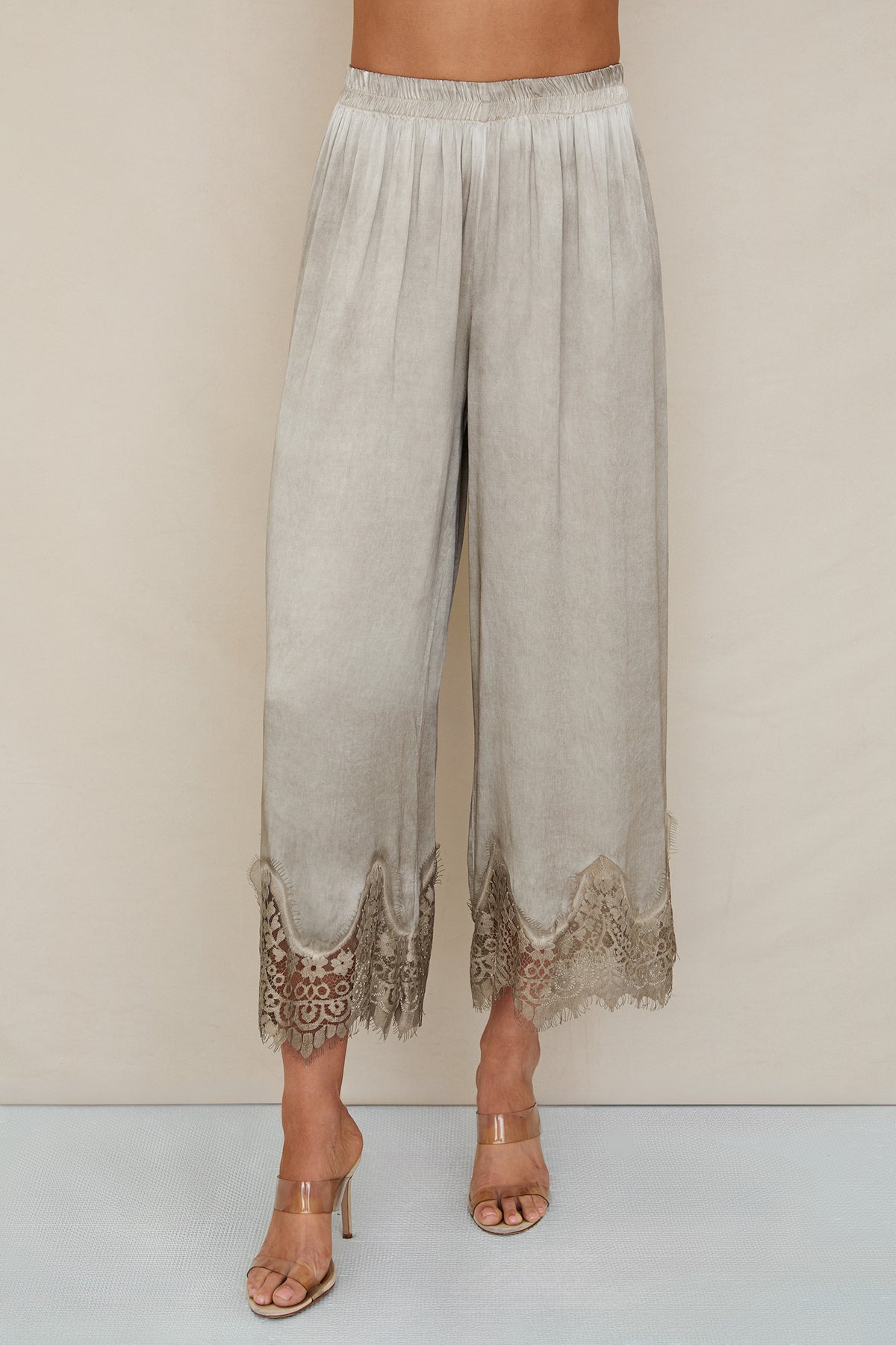 Lace-Hem Wide-Leg Pants