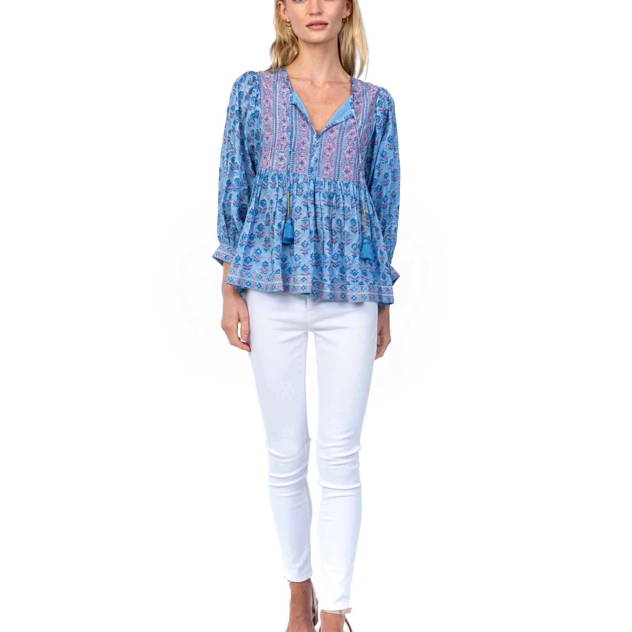 Blue Mosaic Tasselled Blouse