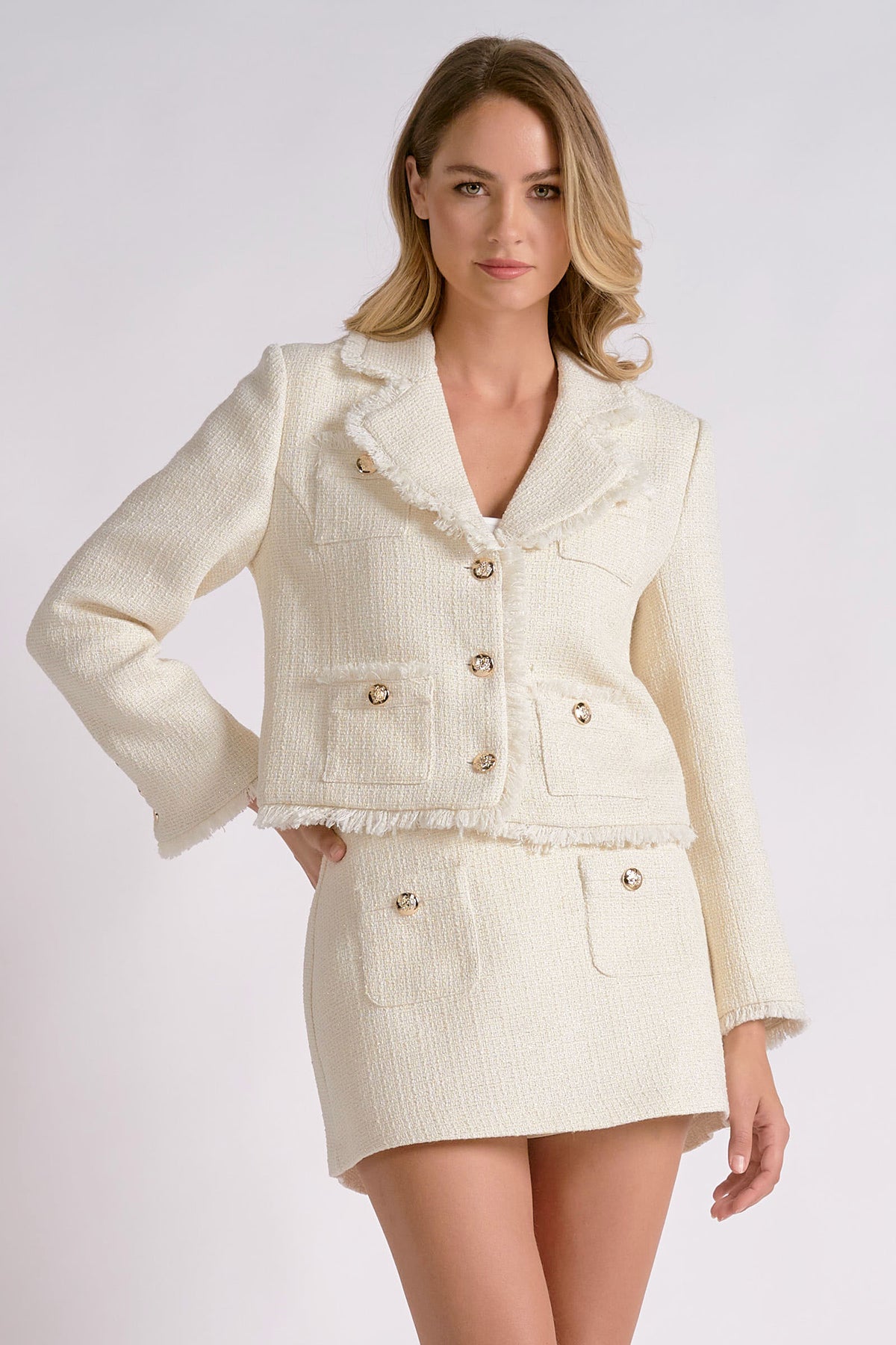 Cropped Cream Tweed Jacket