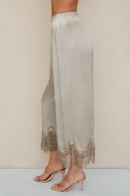 Lace-Hem Wide-Leg Pants