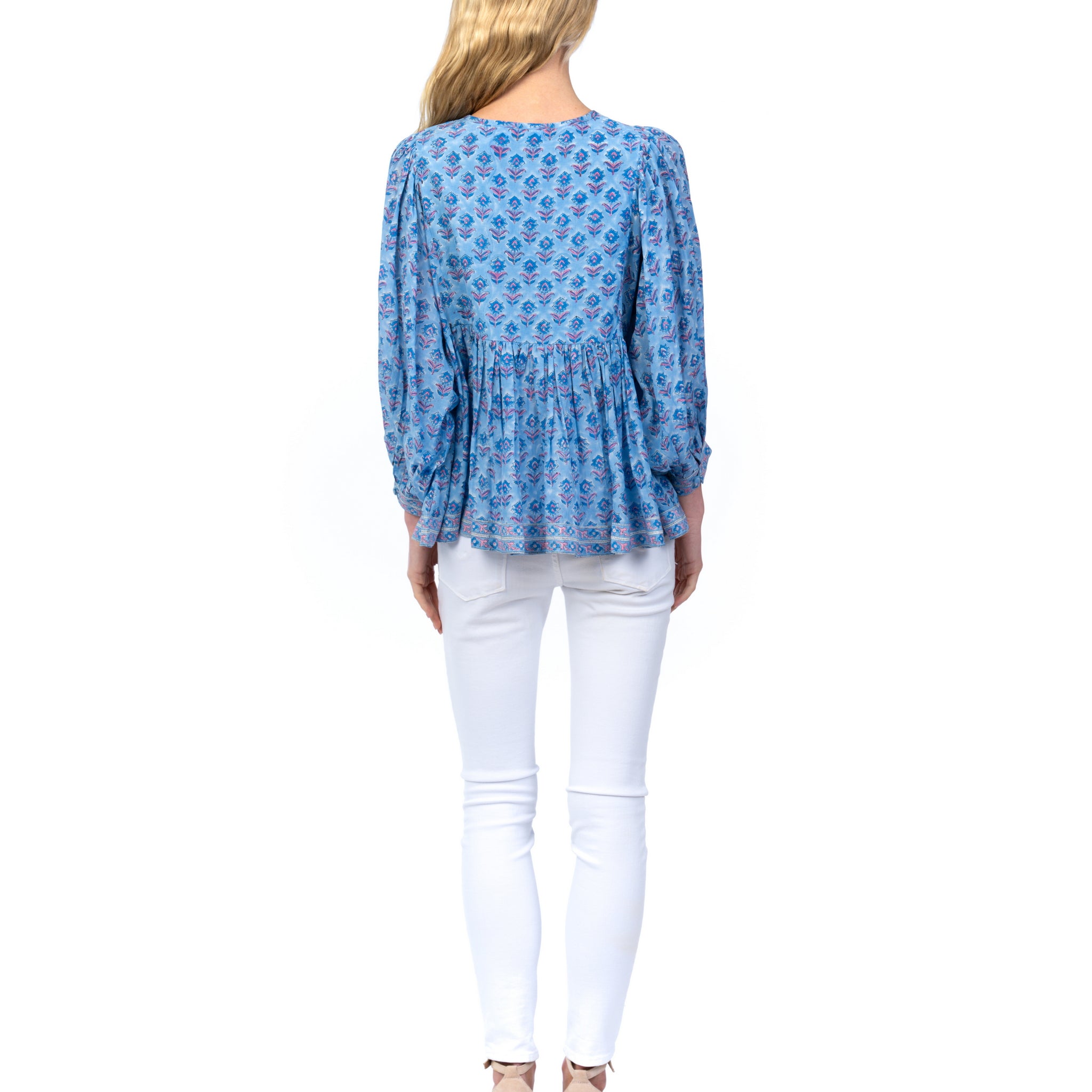 Blue Mosaic Tasselled Blouse