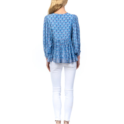 Blue Mosaic Tasselled Blouse