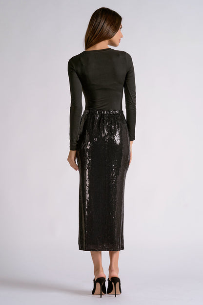 Sparkly Black Sequin Midi Skirt