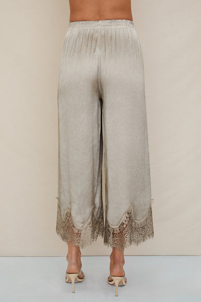 Lace-Hem Wide-Leg Pants