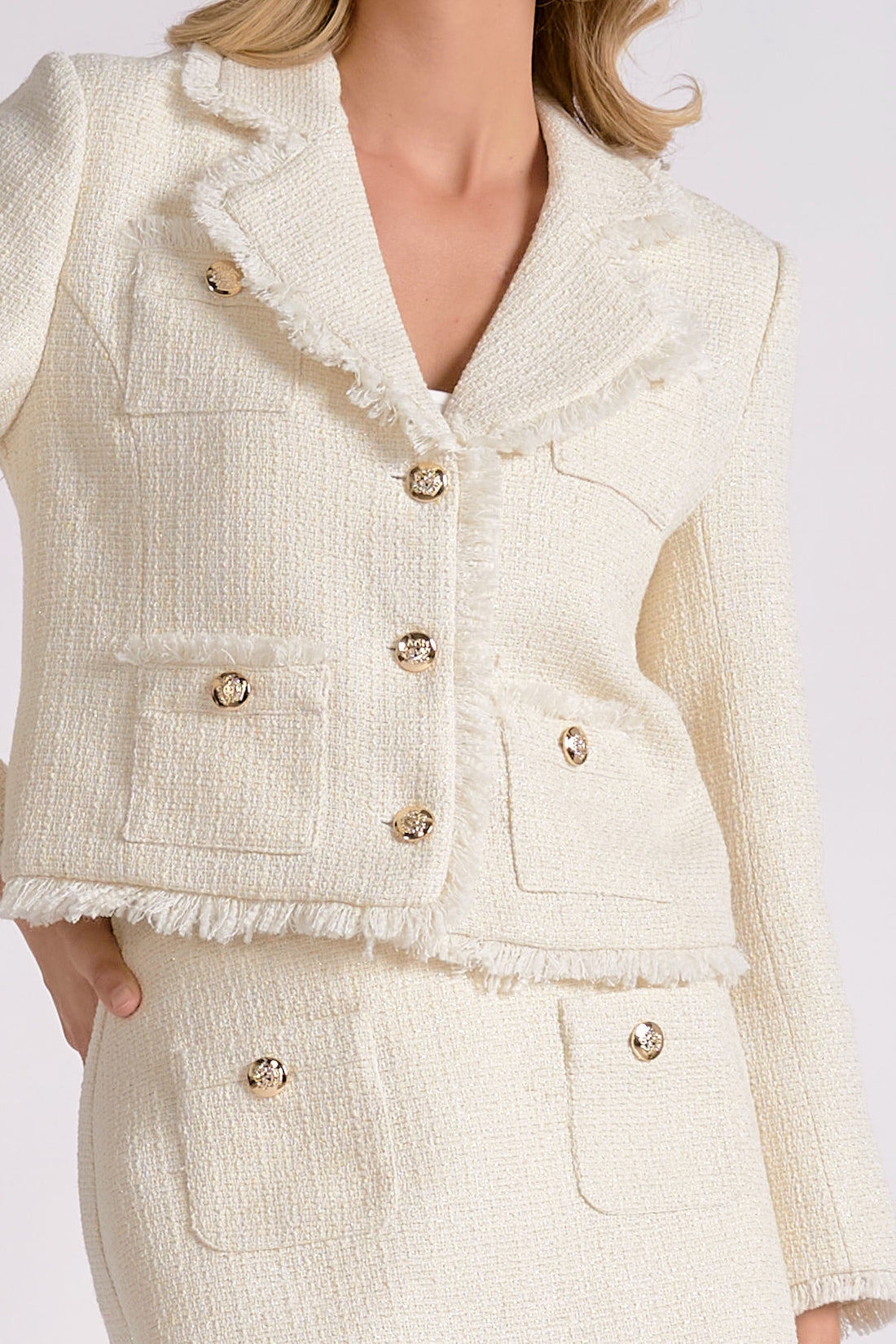 Cropped Cream Tweed Jacket
