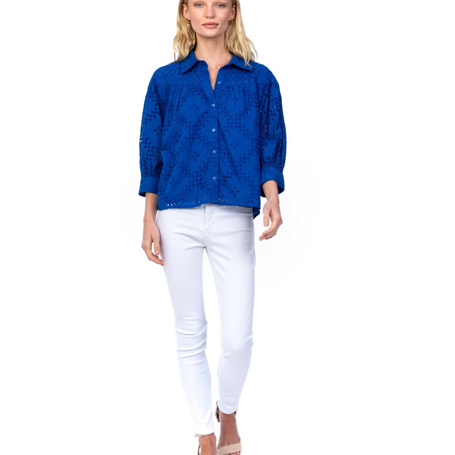 Cobalt Eyelet Button Down