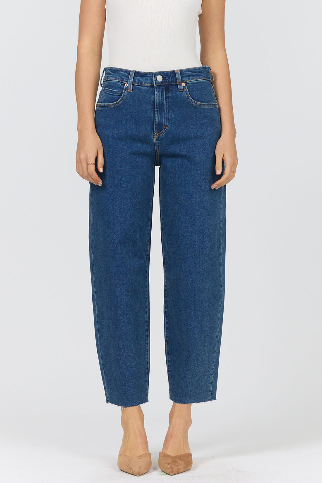 High-Rise Relaxed Barrel Leg Raw Hem Jeans | Dear John Everett