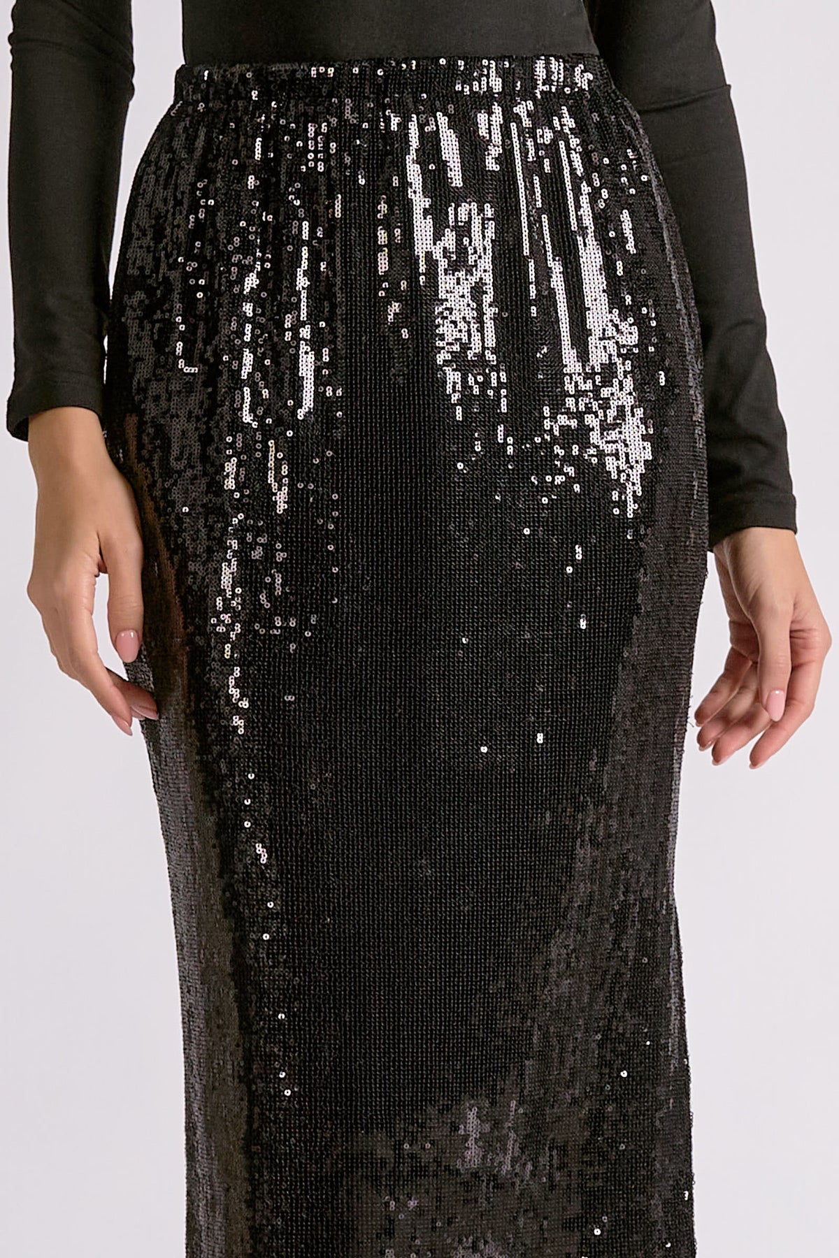 Sparkly Black Sequin Midi Skirt