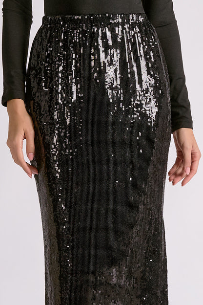 Sparkly Black Sequin Midi Skirt