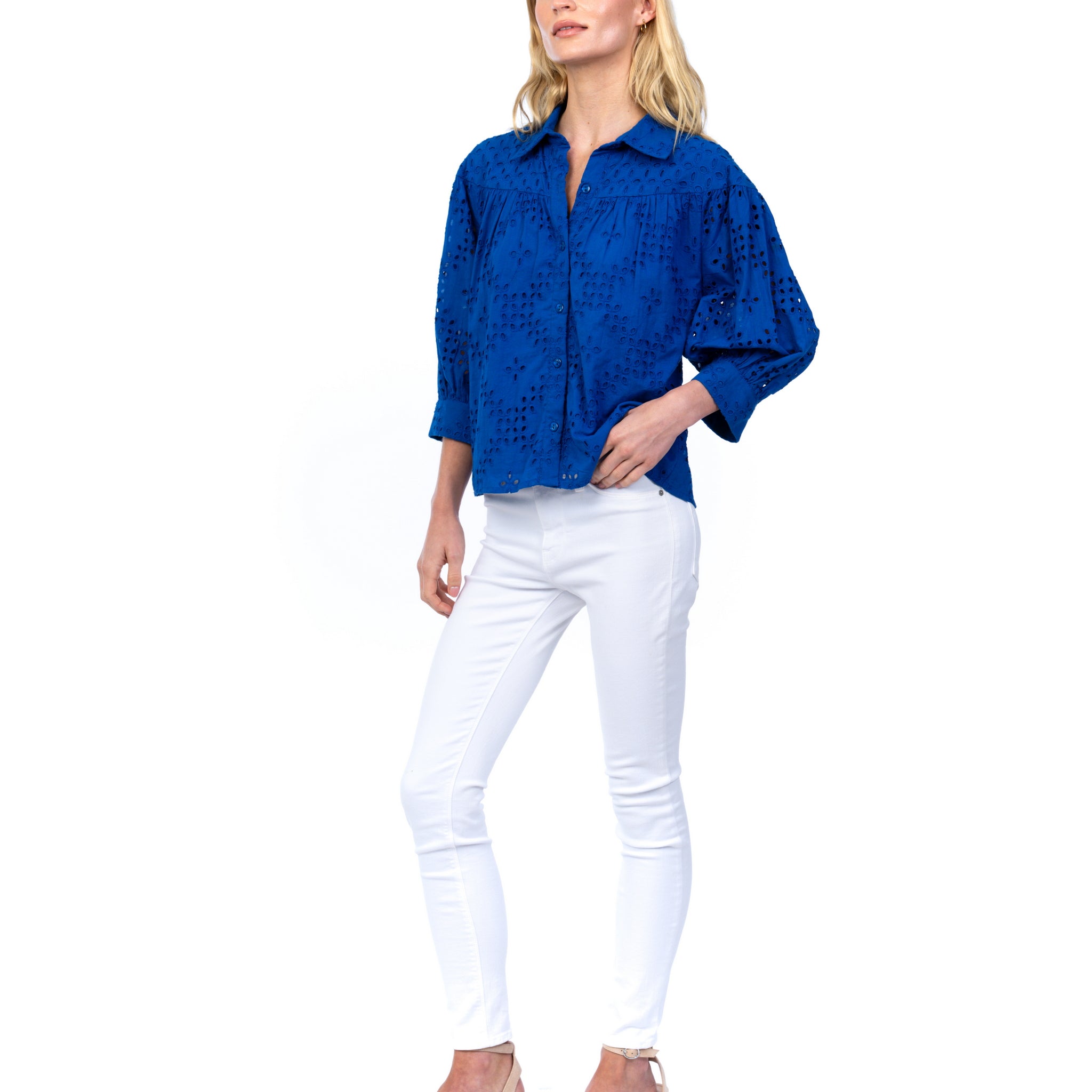 Cobalt Eyelet Button Down