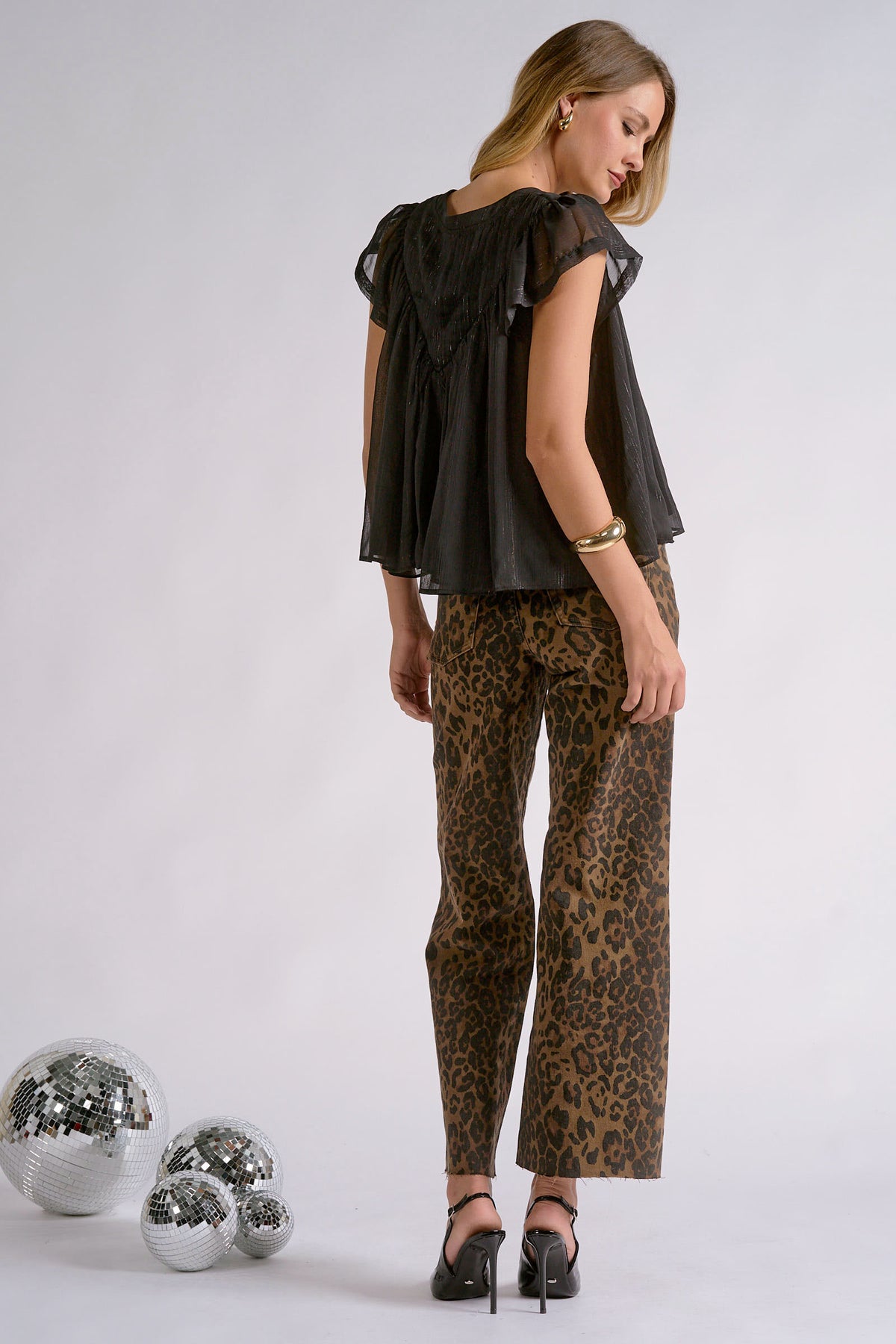Sparkly Shimmer Flutter-Sleeve Blouse