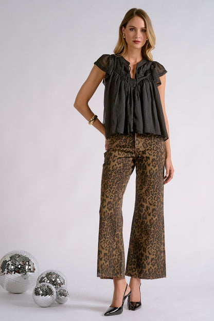 Sparkly Shimmer Flutter-Sleeve Blouse