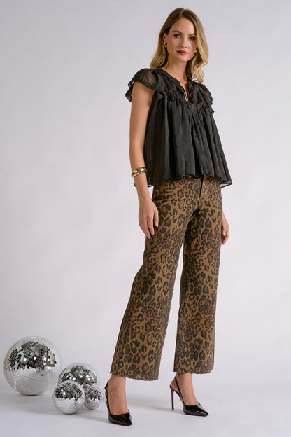 Sparkly Shimmer Flutter-Sleeve Blouse