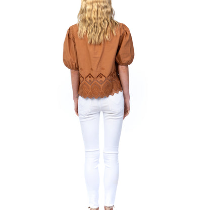 Tobacco Brown Eyelet Blouse