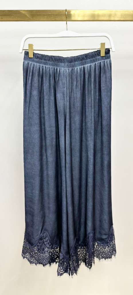 Lace-Hem Wide-Leg Pants