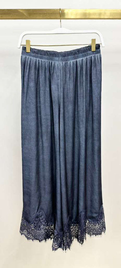 Lace-Hem Wide-Leg Pants