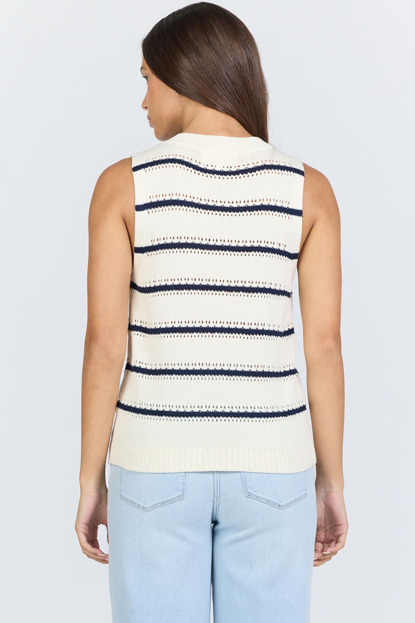 Navy and White Stripe Sleeveless Sweater