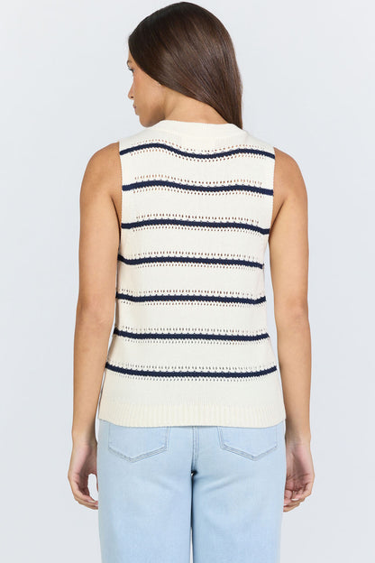 Navy and White Stripe Sleeveless Sweater