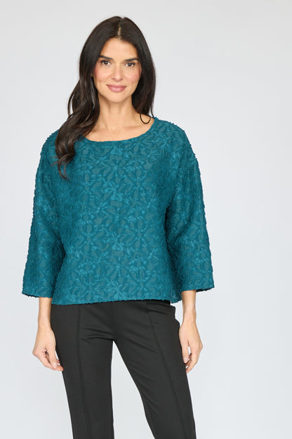 Textured Floral Scoop-Neck Top
