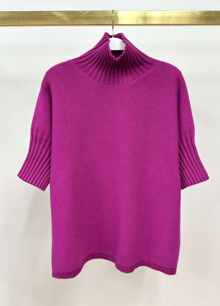Rib Contrast Turtleneck Knit Top
