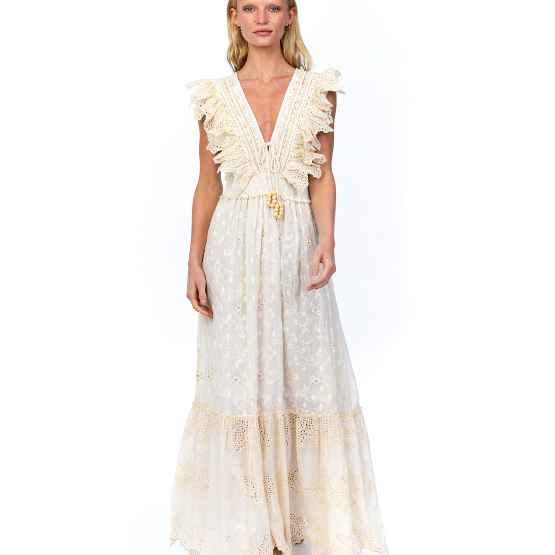Bohemian Romantic Cream Eyelet Maxi