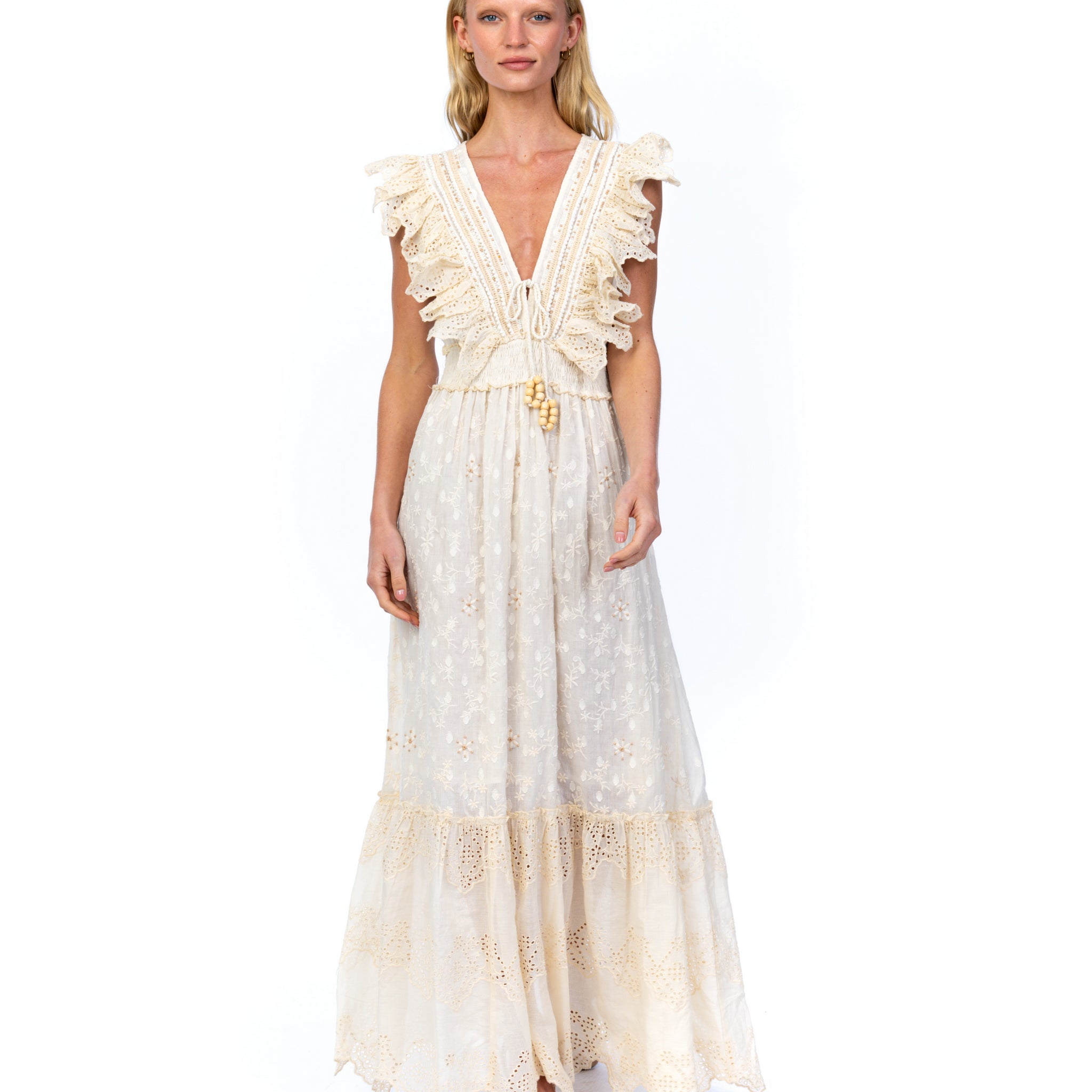 Bohemian Romantic Cream Eyelet Maxi