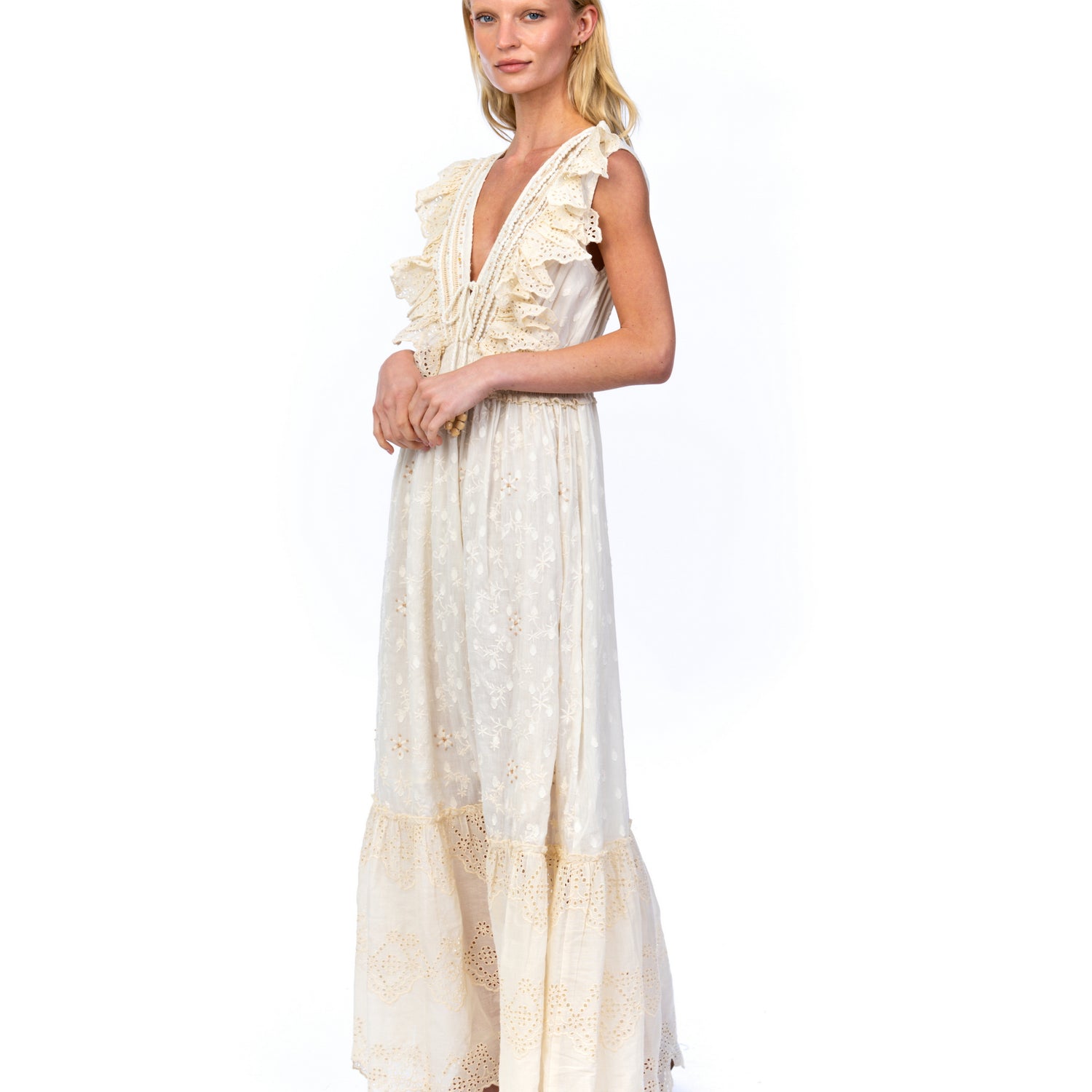 Bohemian Romantic Cream Eyelet Maxi