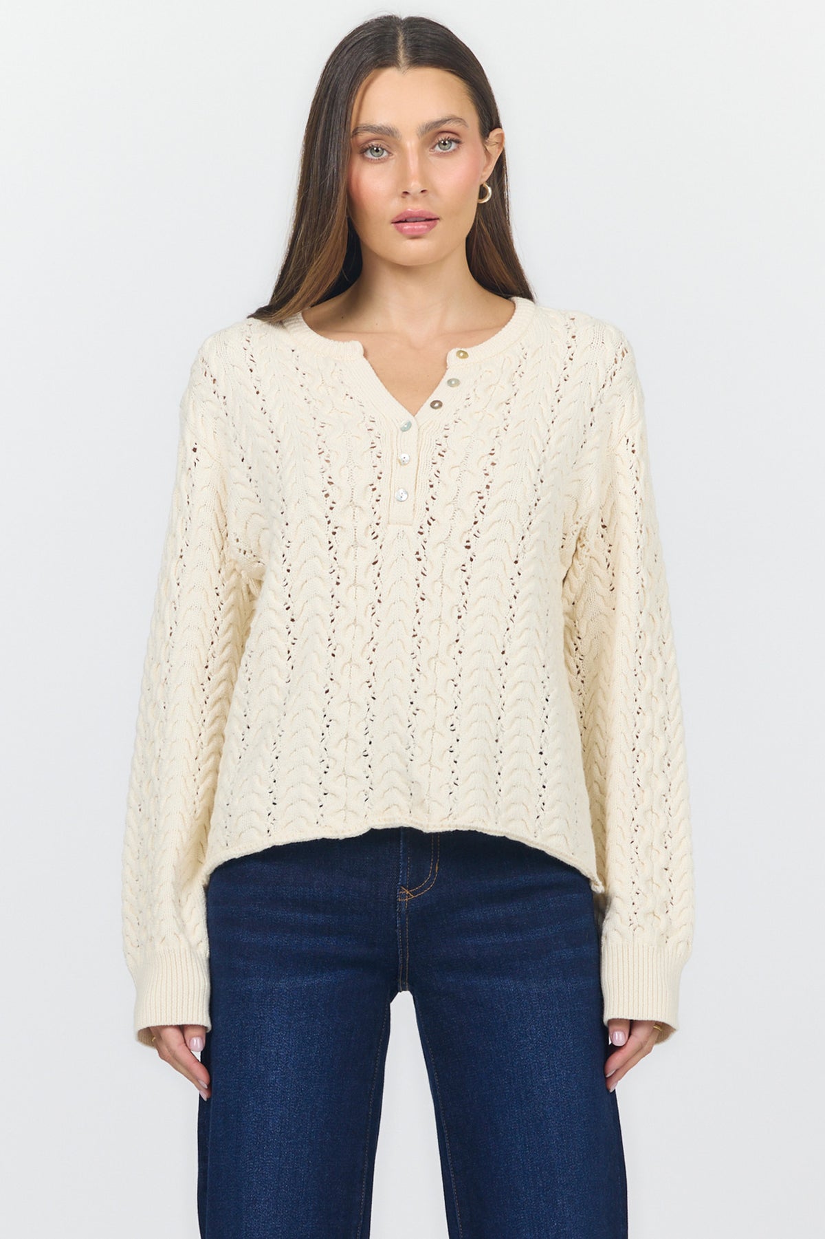 Cable Knit V-Neck Sweater | Dear John Dreya