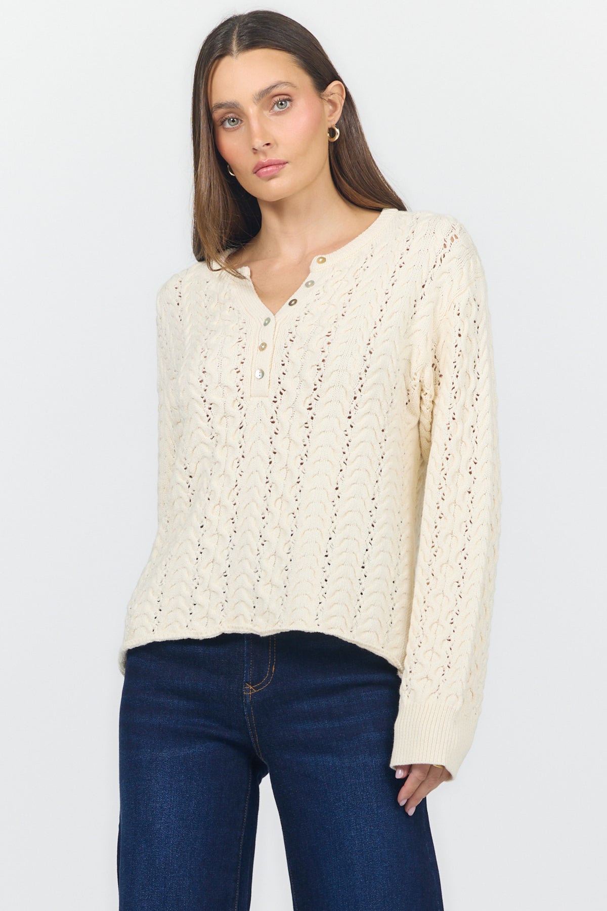 Cable Knit V-Neck Sweater | Dear John Dreya