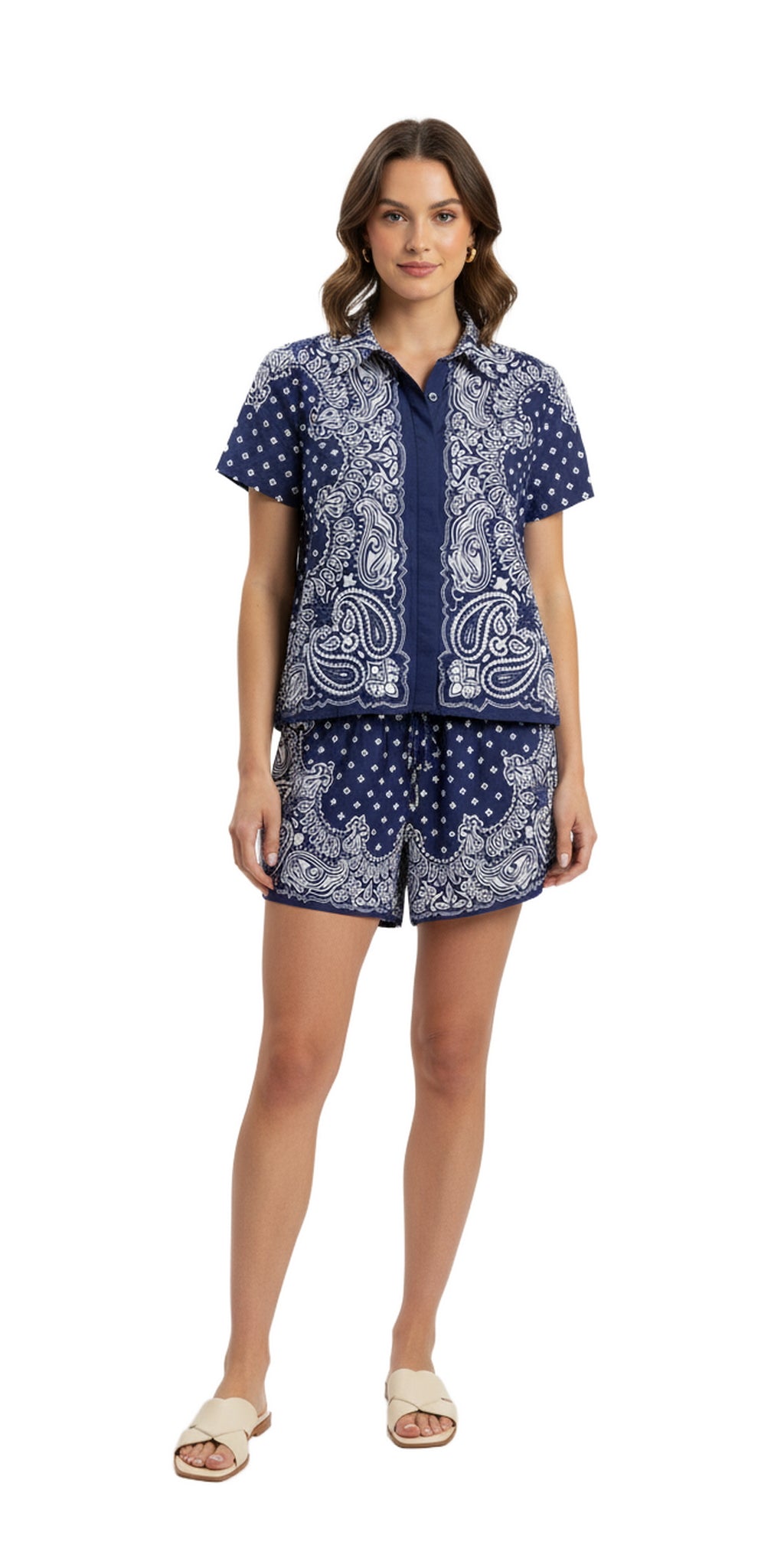 Navy Paisley Bandana Shorts