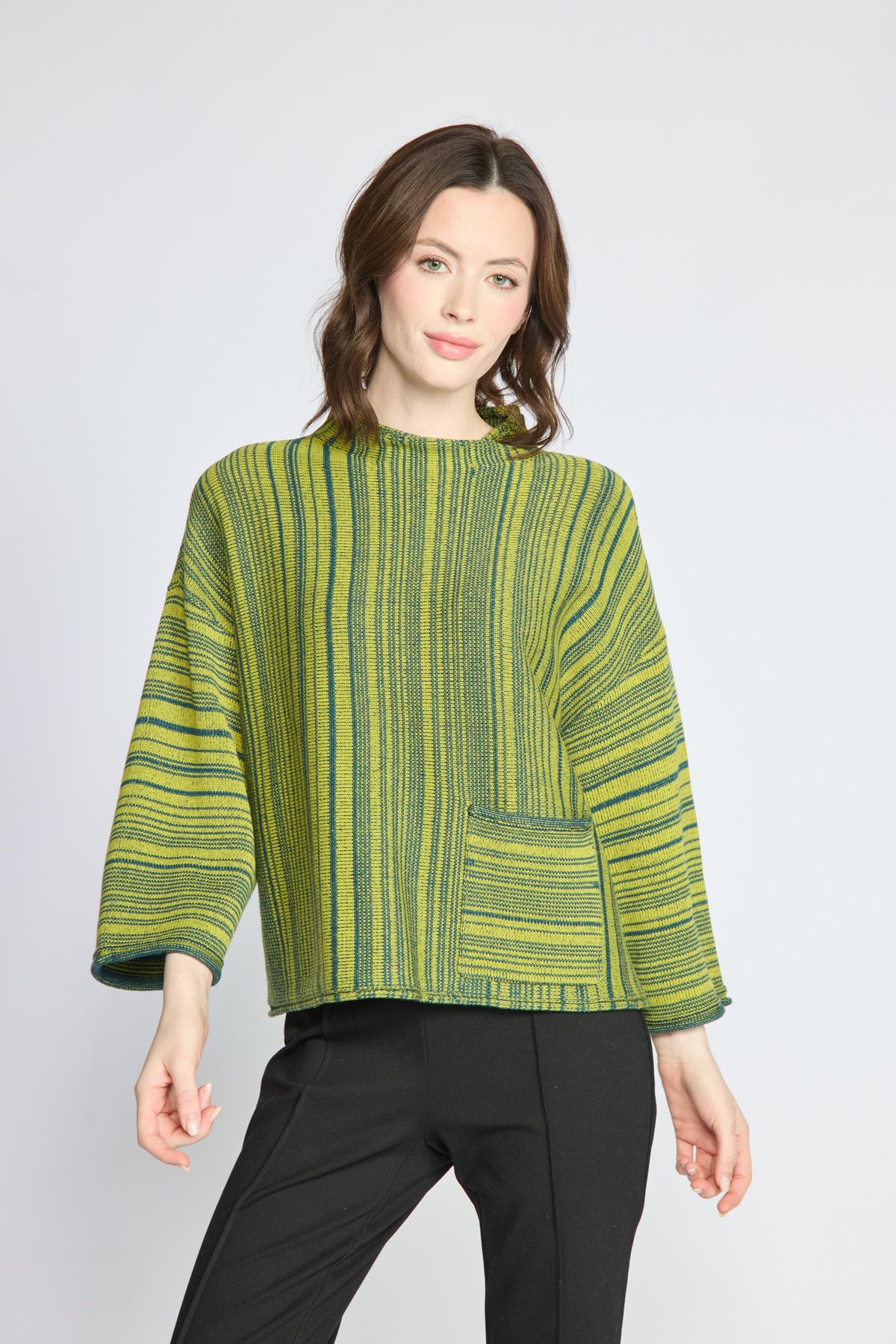 Reverse Green Stripe Funnel Neck Top
