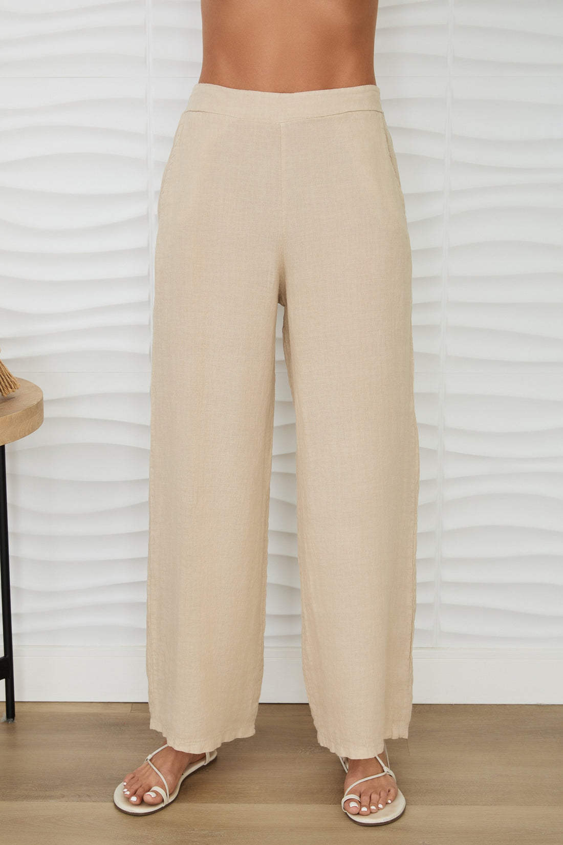 Linen Smocked Waist Palazzo Pant