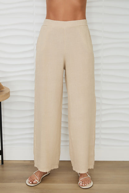 Linen Smocked Waist Palazzo Pant