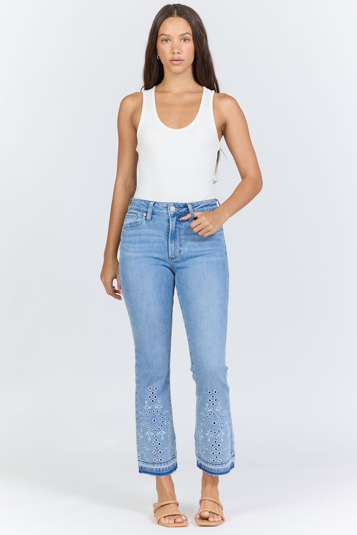 Eyelet Crop Flare Jeans | Dear John Jeanne