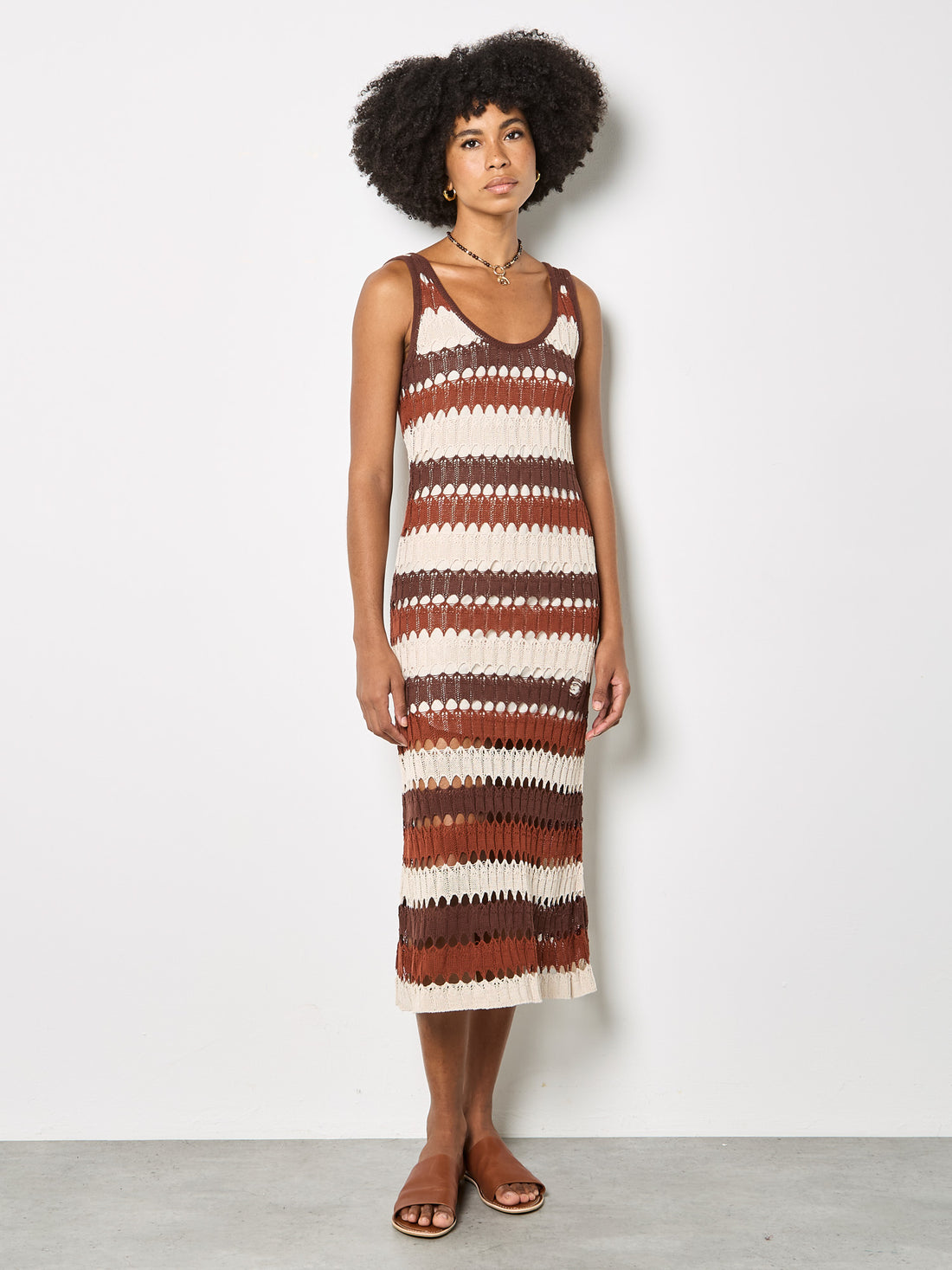 Boho Striped Crochet Midi Dress
