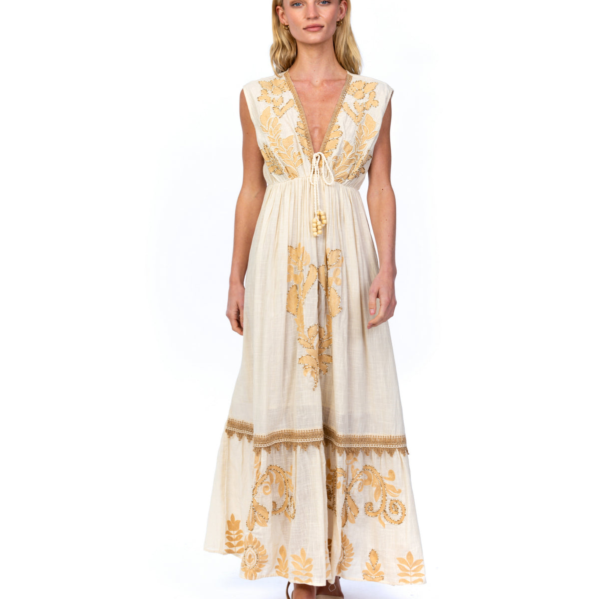 Etheral Linen Blend Embroidered Maxi