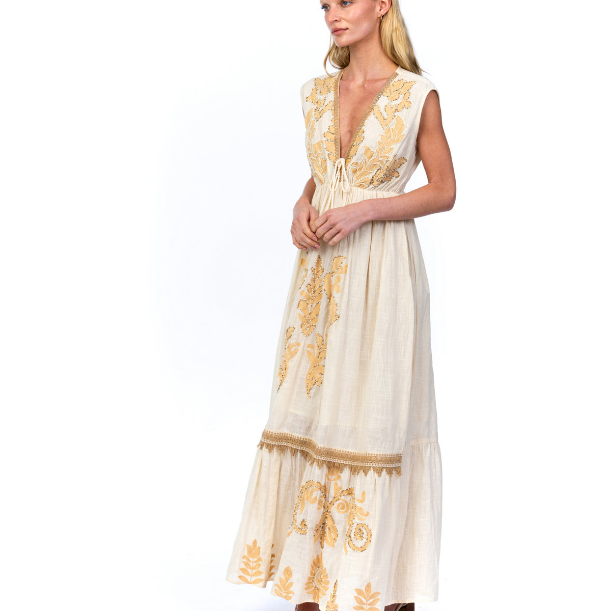 Etheral Linen Blend Embroidered Maxi
