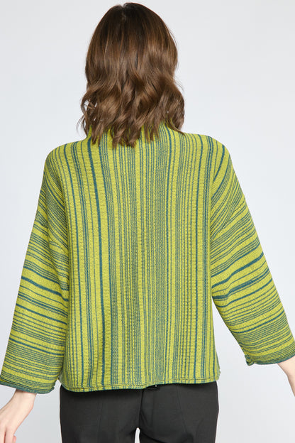 Reverse Green Stripe Funnel Neck Top