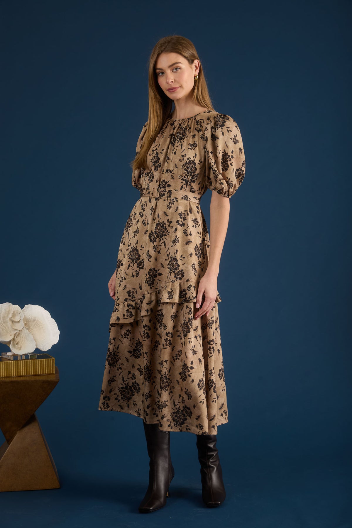 Autumn Blossom Tiered Midi Dress