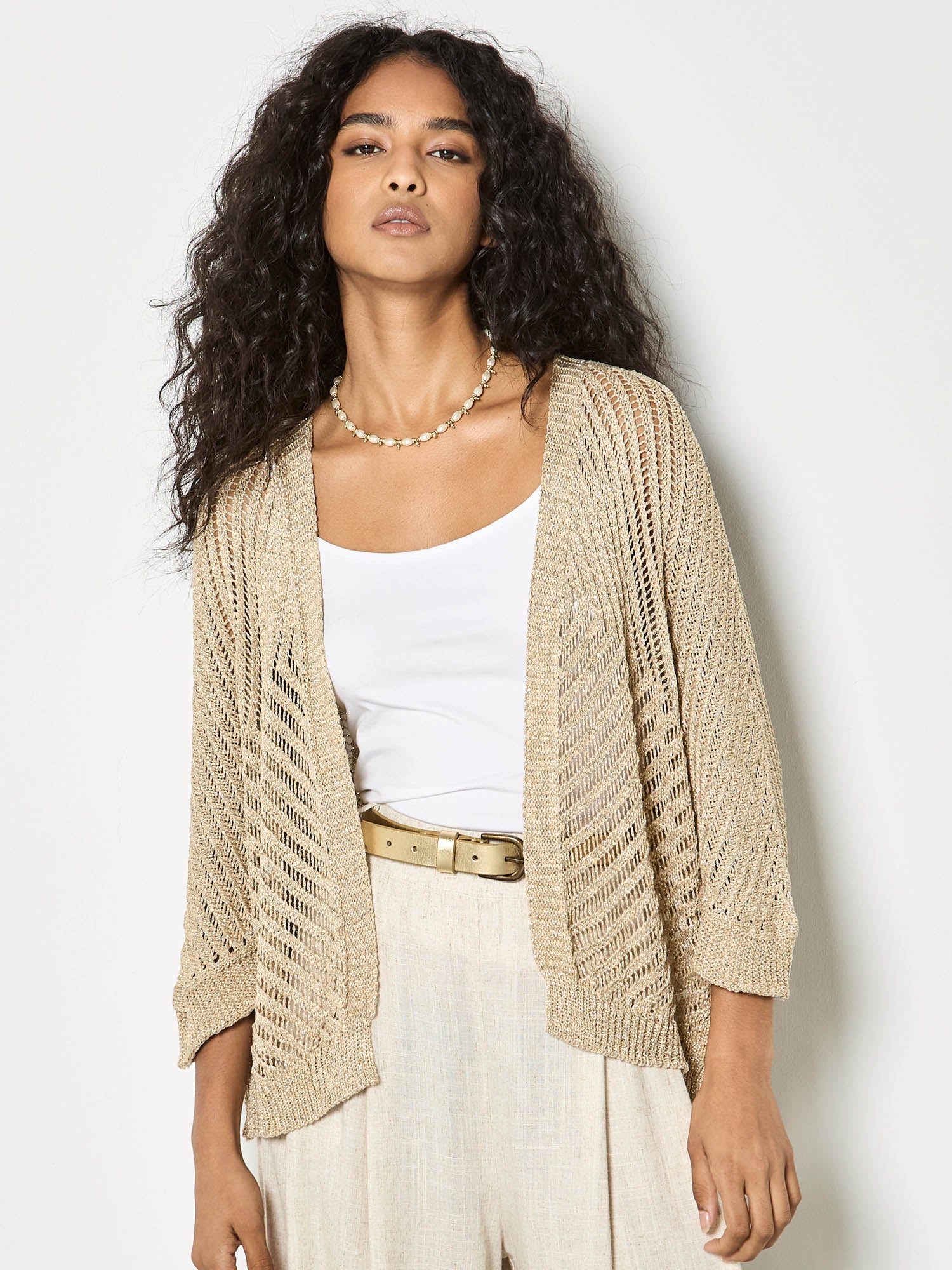 Gold Kitted Open Cardigan