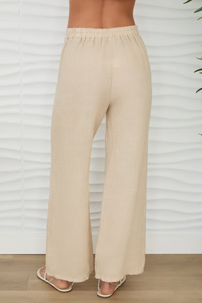 Linen Smocked Waist Palazzo Pant