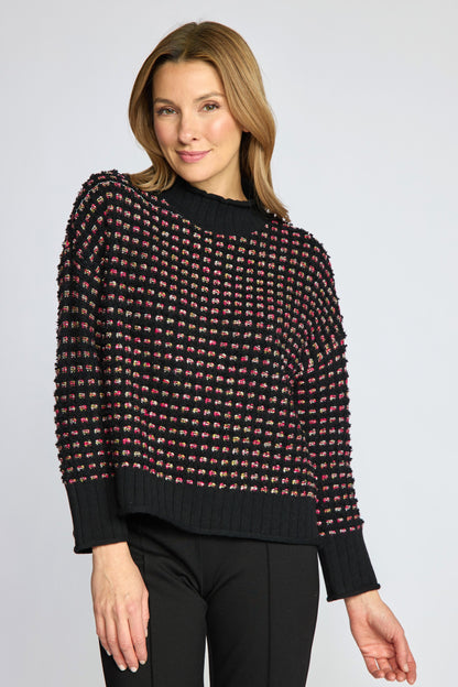 Textured Polka Mock-Neck Sweater