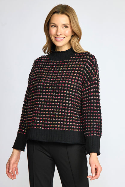Textured Polka Mock-Neck Sweater