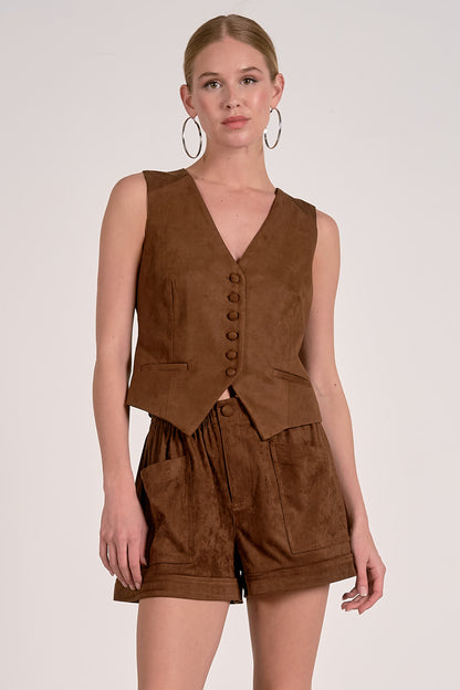 Chocolate Suede Sleeveless Vest