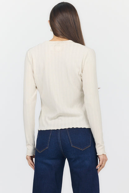 Ribbed Holland Button-Front V-Neck Top