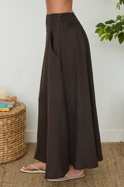 Linen Maxi Skirt With Pockets And Smocked Waistband